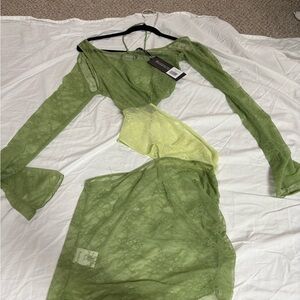 White Fox Boutique Green Asymmetrical Bodycon Dress